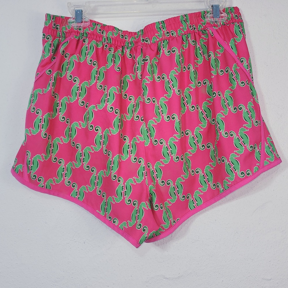 Zelos Seahorse‎ Print Running Shorts Womens Large Pink Green Athletic Gym Lined - Picture 2 of 7